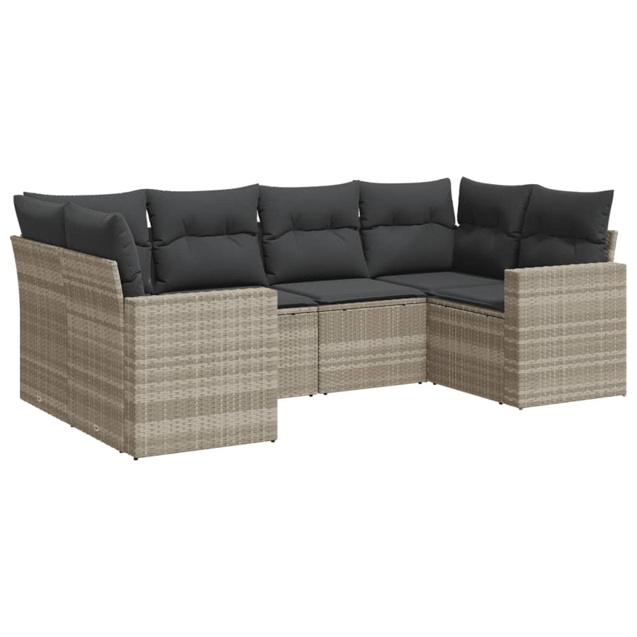 6-delige Loungeset met kussens poly rattan lichtgrijs