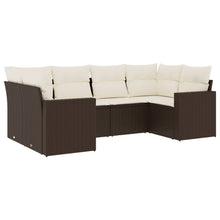 6-delige Loungeset met kussens poly rattan bruin Bruin en crème