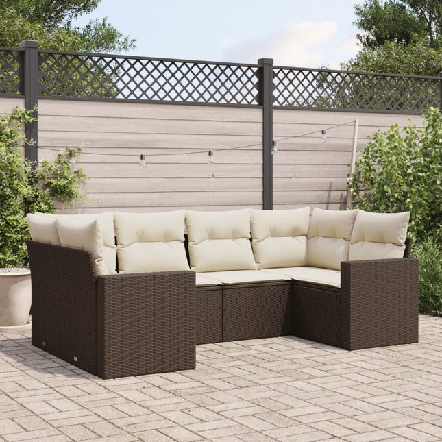 6-delige Loungeset met kussens poly rattan bruin Bruin en crème