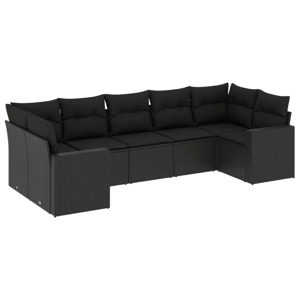 7-Delige Loungeset Met Kussens Poly Rattan Zwart