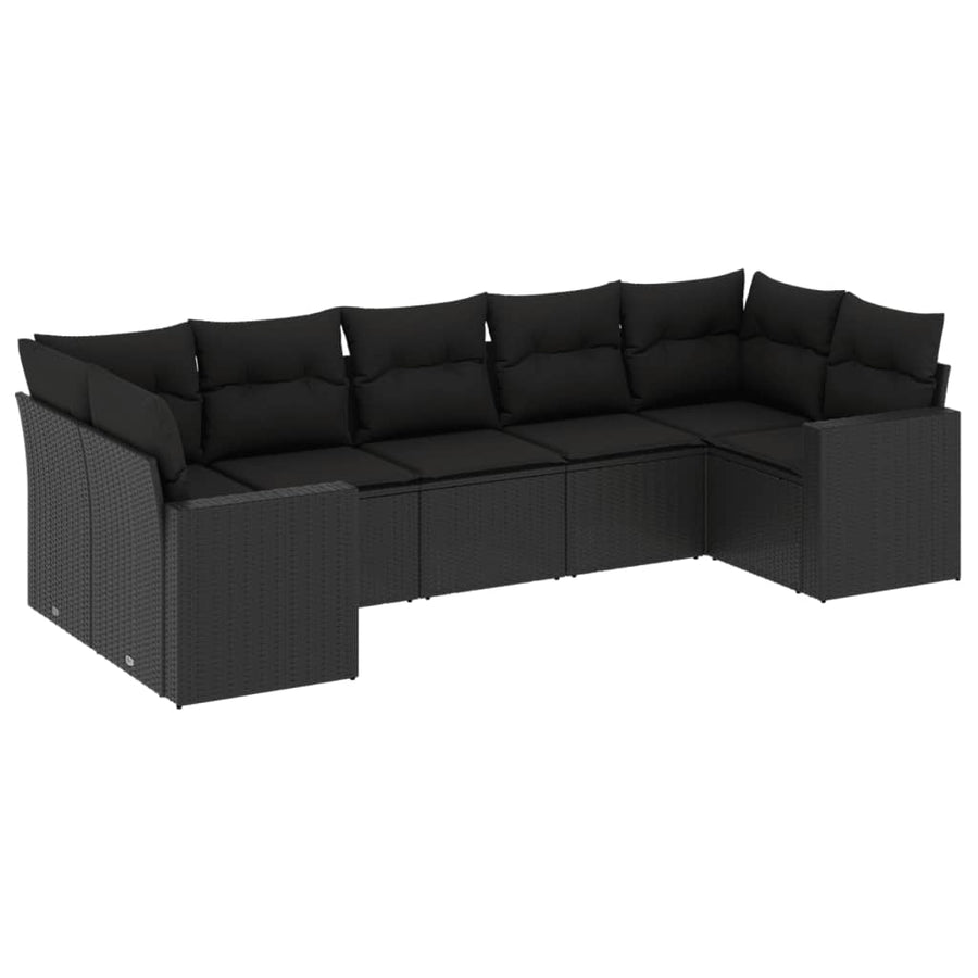 7-Delige Loungeset Met Kussens Poly Rattan Zwart