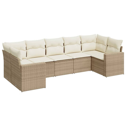 7-Delige Loungeset Met Kussens Poly Rattan Beige