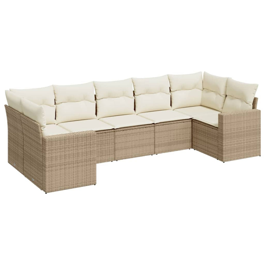 7-Delige Loungeset Met Kussens Poly Rattan Beige