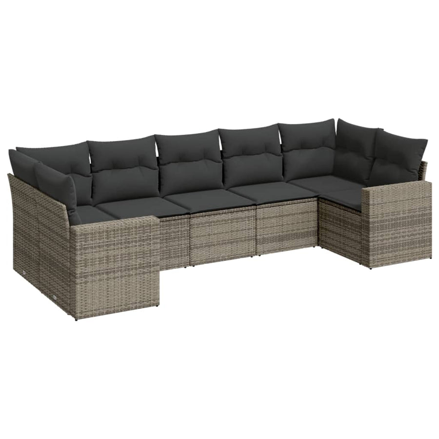 7-Delige Loungeset Met Kussens Poly Rattan Grijs