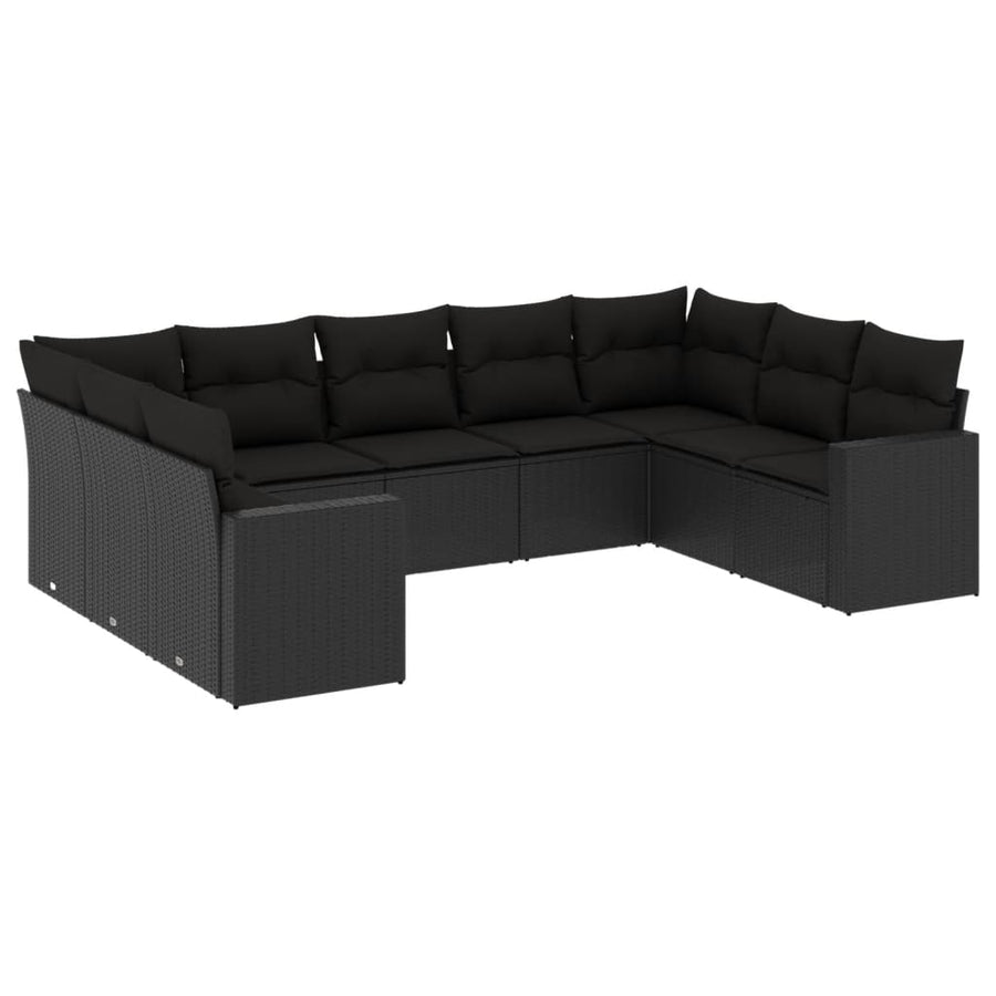 9-Delige Loungeset Met Kussens Poly Rattan Zwart