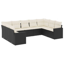 9-delige Loungeset met kussens poly rattan zwart Zwart en crème Zonder tafel