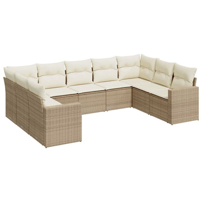 9-Delige Loungeset Met Kussens Poly Rattan Beige