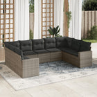 9-piece Loungeset with cushions poly rattan grey