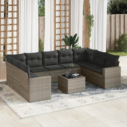 Loungeset poly rattan grijs 10-delig