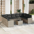 10-piece Lounge Set with Cushions Poly Rattan Light Grey