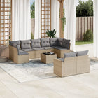 10-piece Lounge Set with Cushions Poly Rattan Beige
