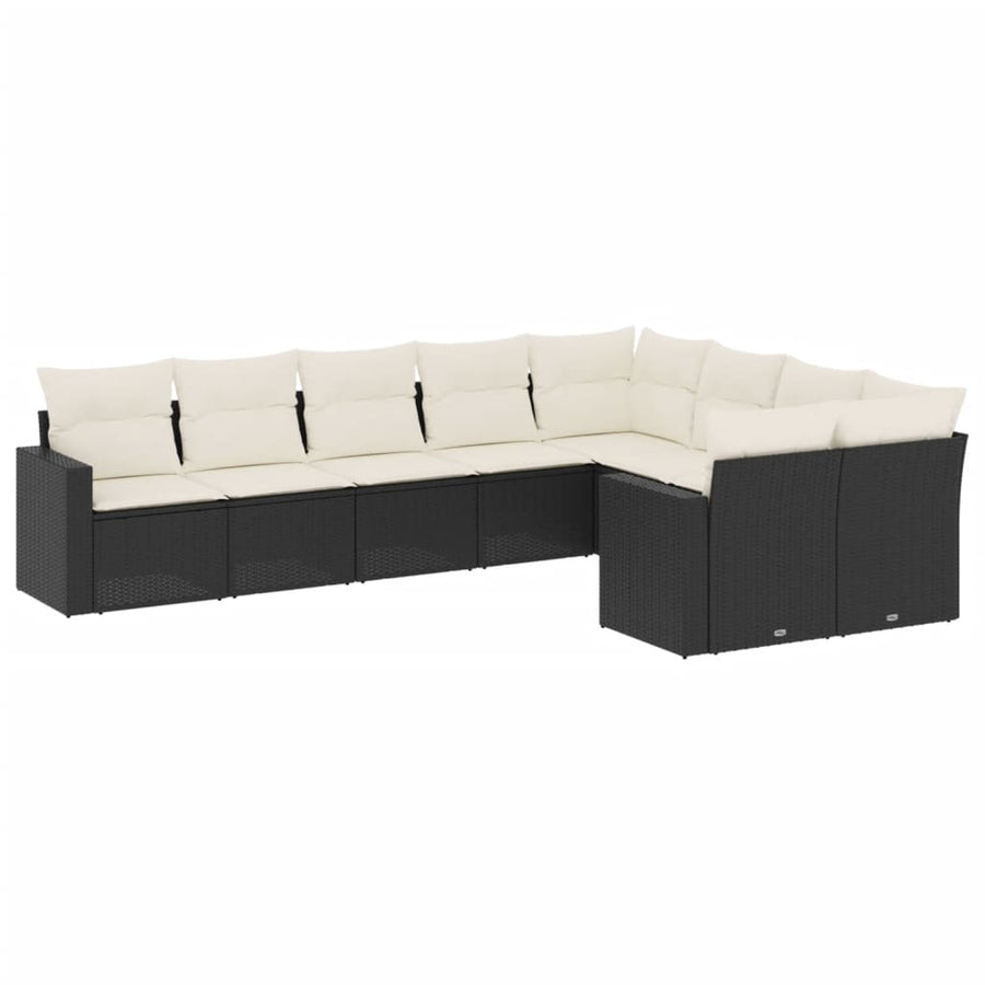 9-Delige Loungeset Met Kussens Poly Rattan Zwart