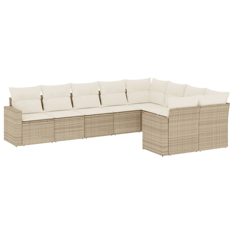 9-Delige Loungeset Met Kussens Poly Rattan Beige