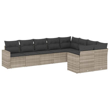 9-delige Loungeset met kussens poly rattan lichtgrijs