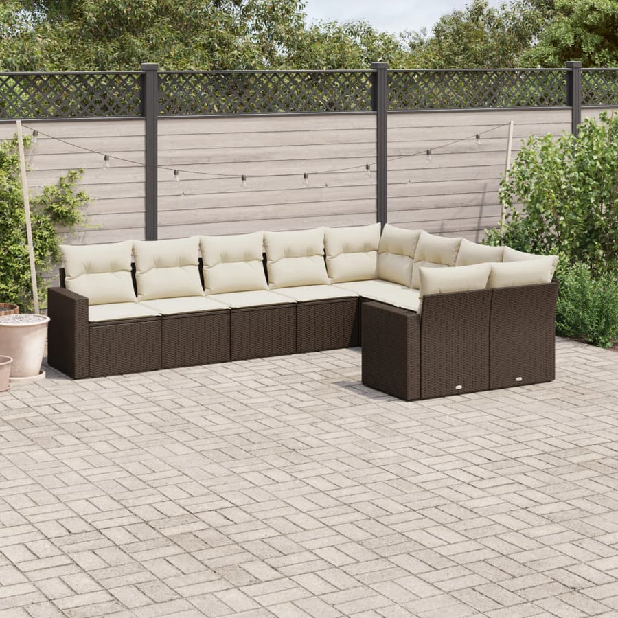 9-Delige Loungeset Met Kussens Poly Rattan Bruin