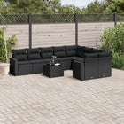 10-piece Loungeset with Cushions Poly Rattan Black
