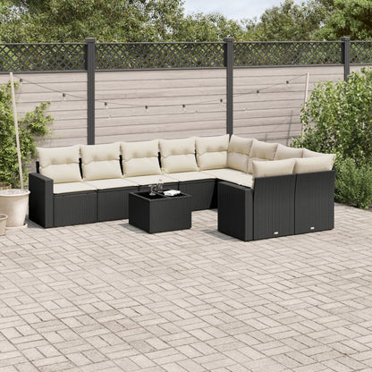 10-Delige Loungeset Met Kussens Poly Rattan Zwart
