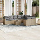 10-piece Lounge Set with Cushions Poly Rattan Beige