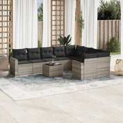 Loungeset 10-delig poly rattan lichtgrijs