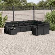 10-piece Loungeset with Cushions Poly Rattan Black