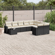 10-piece Loungeset with Cushions Poly Rattan Black