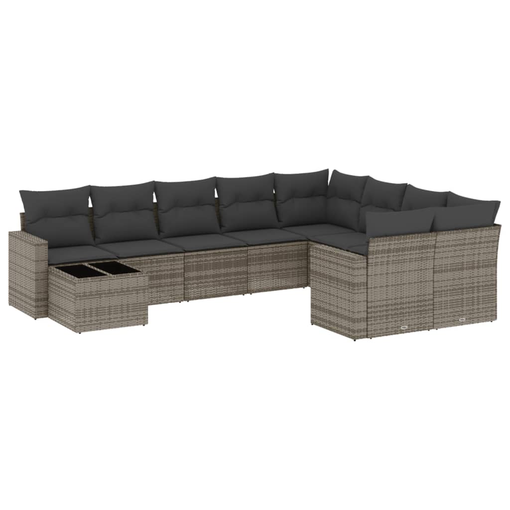 10-Delige Loungeset Met Kussens Poly Rattan Grijs