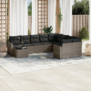 10-piece Lounge Set with Cushions Poly Rattan Grey