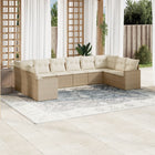 10-piece Lounge Set with Cushions Poly Rattan Beige