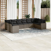 Loungeset 10-delig poly rattan grijs