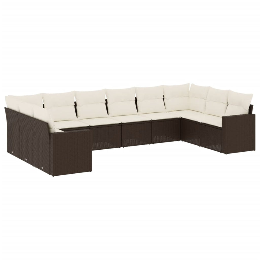 10-Delige Loungeset Met Kussens Poly Rattan Bruin