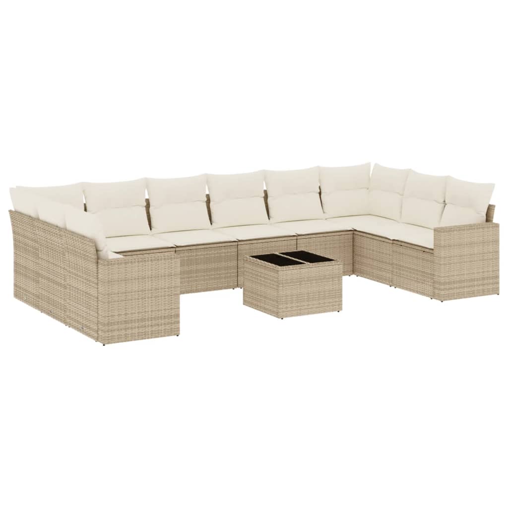 11-Delige Tuinset Met Kussens Poly Rattan Beige
