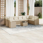 11-piece Garden Furniture Set with Cushions, Poly Rattan, Beige