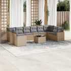 11-piece Garden Furniture Set with Cushions, Poly Rattan, Beige