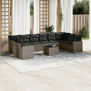 11-piece Lounge Set with cushions poly rattan grey