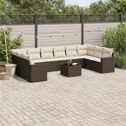 Loungeset poly rattan 11-delig bruin met opbergruimte