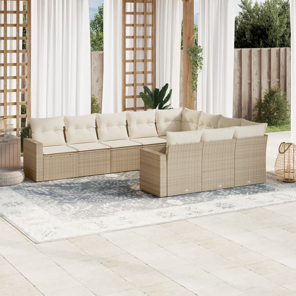 10-Delige Loungeset Met Kussens Poly Rattan Beige