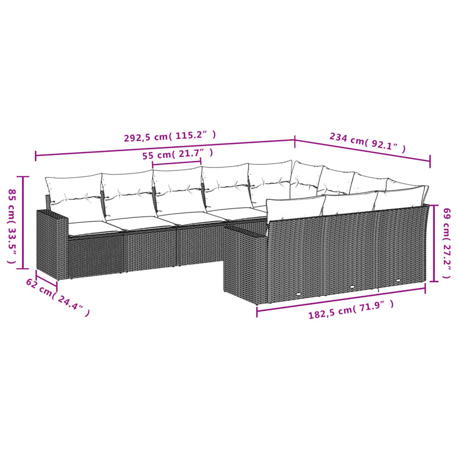 10-Delige Loungeset Met Kussens Poly Rattan Bruin
