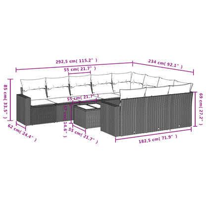 11-Delige Loungeset Met Kussens Poly Rattan Zwart