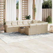 Tuinset 11-delig poly rattan beige met kussens