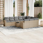 Tuinset 11-delig poly rattan beige met kussens