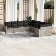Loungeset poly rattan lichtgrijs 10-delig