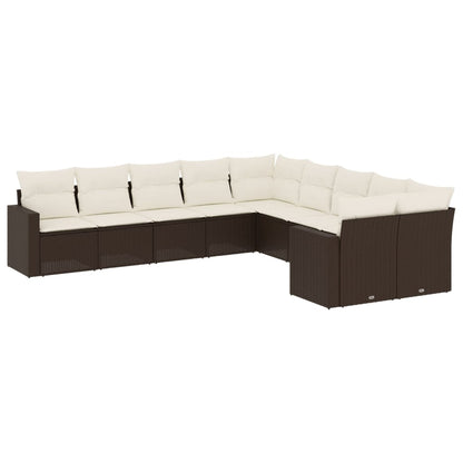 10-Delige Loungeset Met Kussens Poly Rattan Bruin