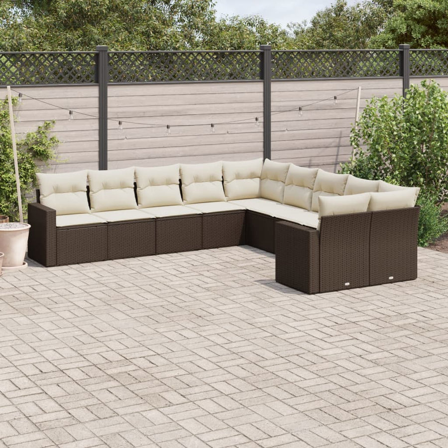 10-Delige Loungeset Met Kussens Poly Rattan Bruin