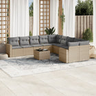 11-piece Garden Furniture Set with Cushions, Poly Rattan, Beige