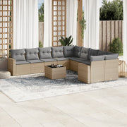 Tuinset 11-delig poly rattan beige met kussens