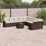 Loungeset poly rattan bruin 11-delig