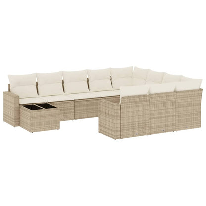 11-Delige Tuinset Met Kussens Poly Rattan Beige