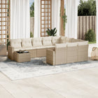 11-piece Garden Furniture Set with Cushions, Poly Rattan, Beige