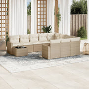 11-piece Garden Furniture Set with Cushions, Poly Rattan, Beige
