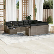 11-piece Lounge Set with cushions poly rattan grey